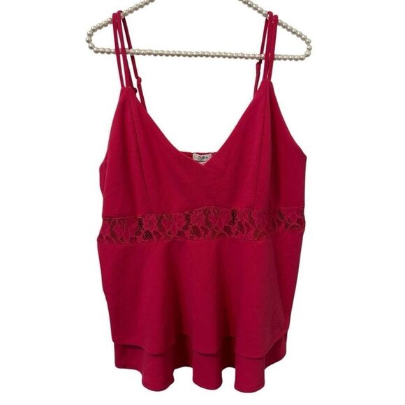 Rue 21 Womens 2X babydoll Camisole Top Lace Panel Layered V Neck Pink ruffle Y2K - Picture 1 of 13